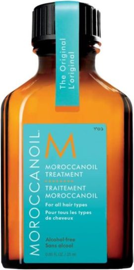 Moroccanoil Treatment bottle for all hair types with original blue label and black cap, alcohol-free, 25 ml size