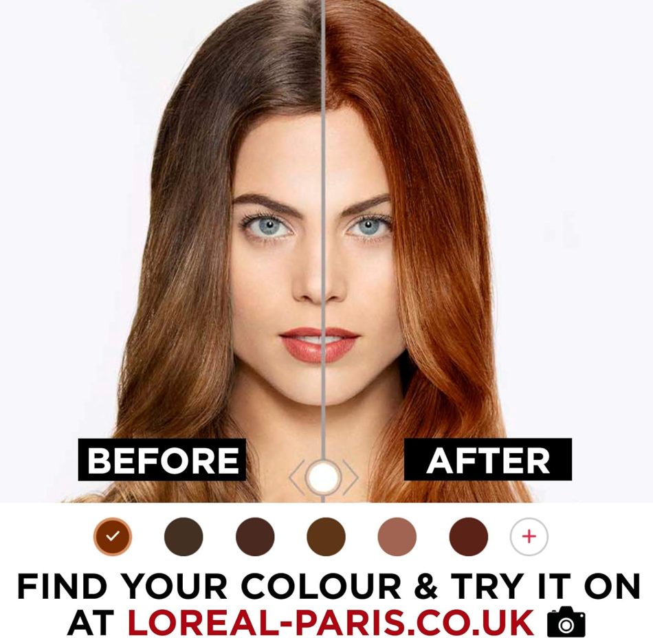 Before and after hair colour change with shades comparison at loreal-paris.co.uk
